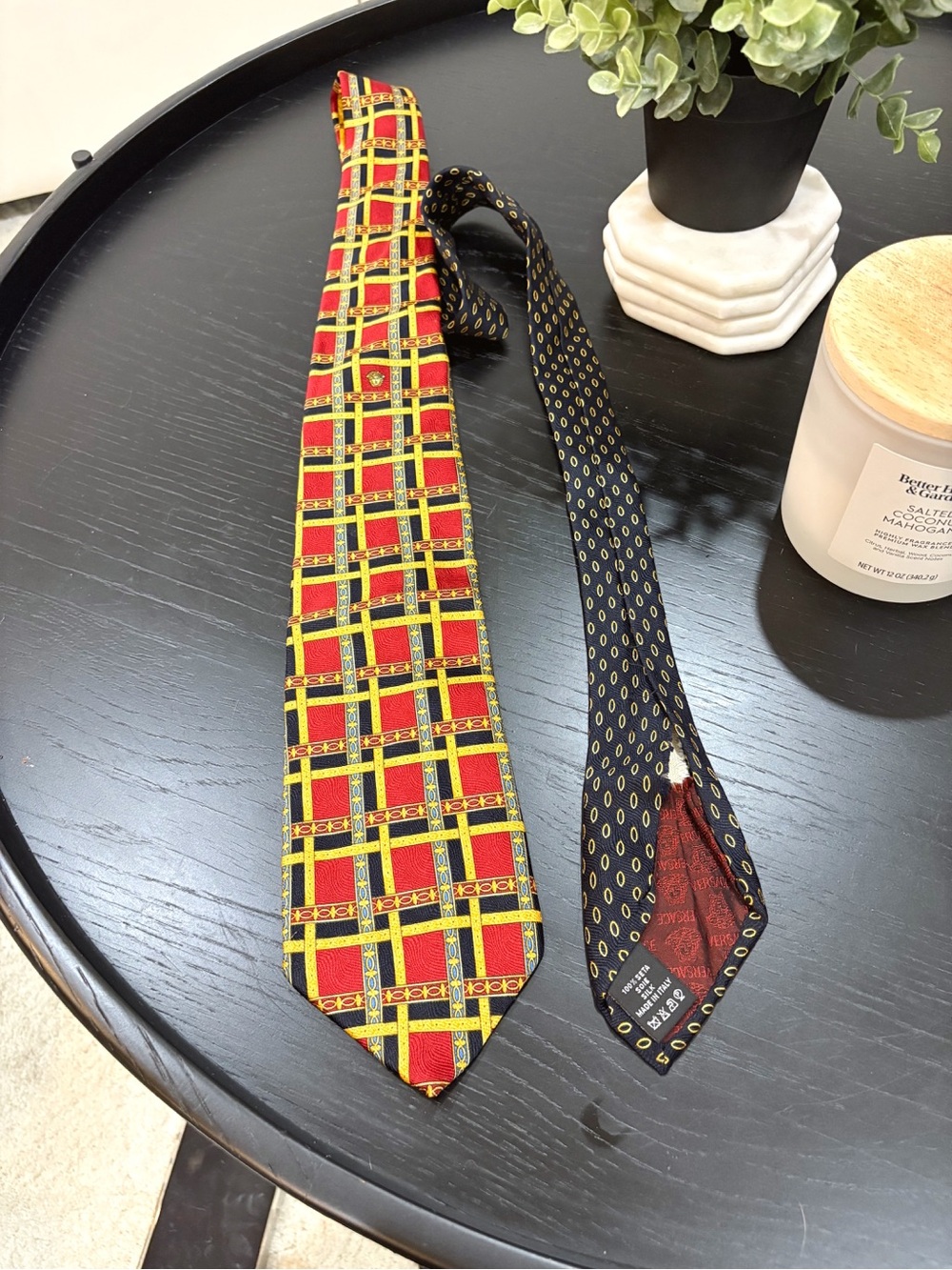 Gianni Versace 100% Silk Men's Red and Yellow Plaid Tie